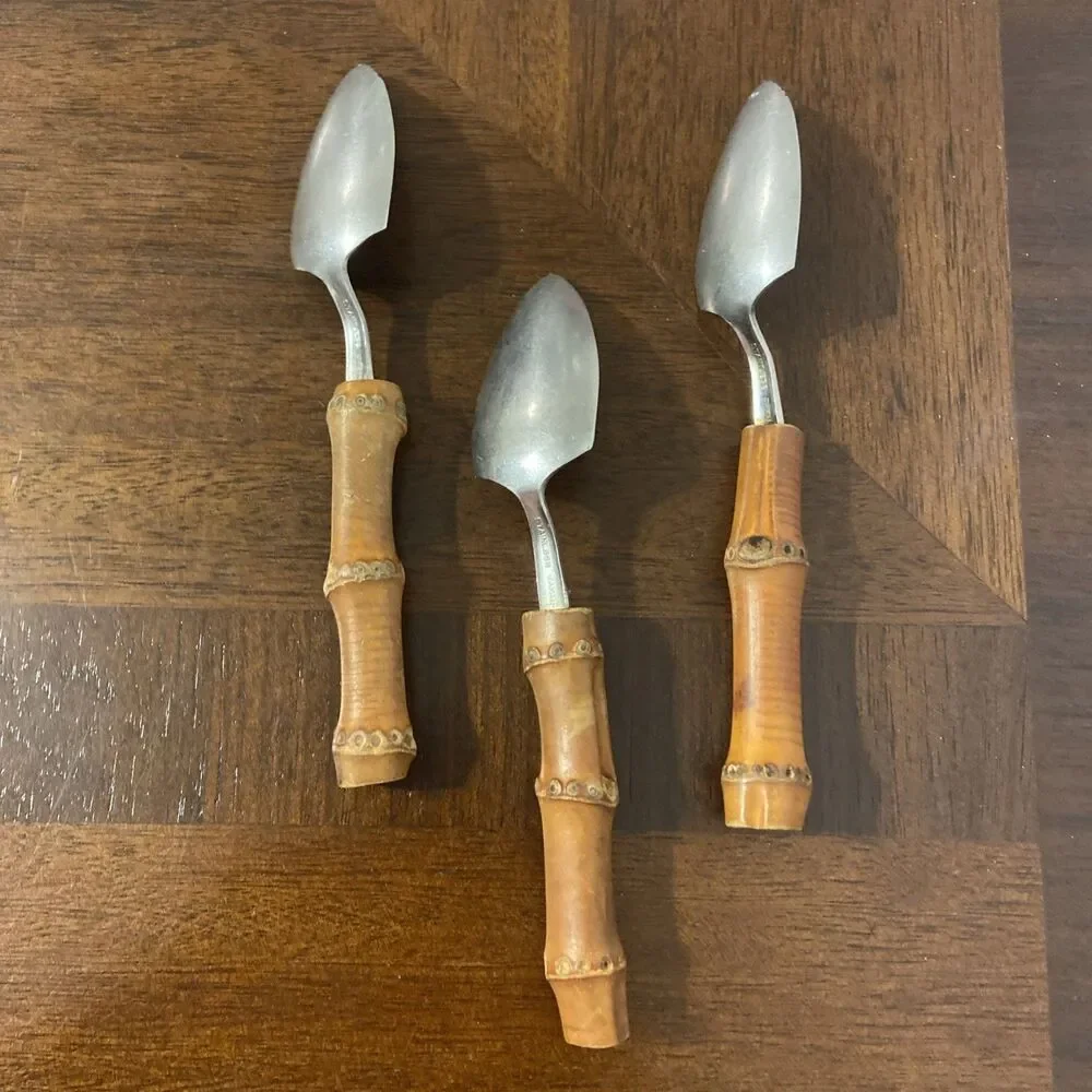 Grapefruit Spoons Tiki Bamboo Handle Stainless Vintage Japan Set of 3